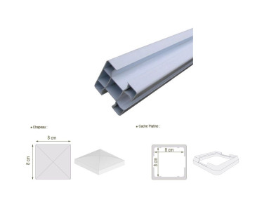 Poteau PVC blanc 80x80mm 3 sorties hauteur 1 mètre