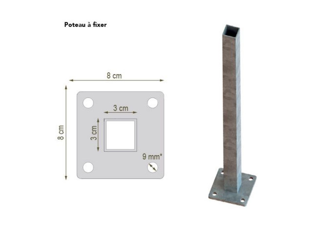 Platine à boulonner pour poteau 80x80mm hauteur 0,50m