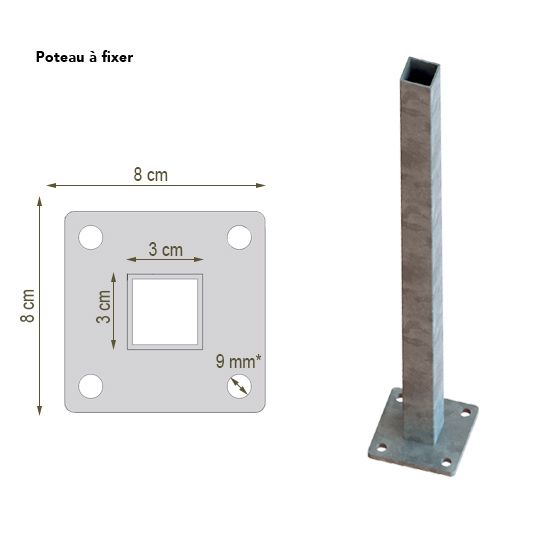 Platine à boulonner pour poteau 80x80mm hauteur 0,50m