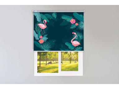 Store enrouleur sur mesure flamant rose fond vert