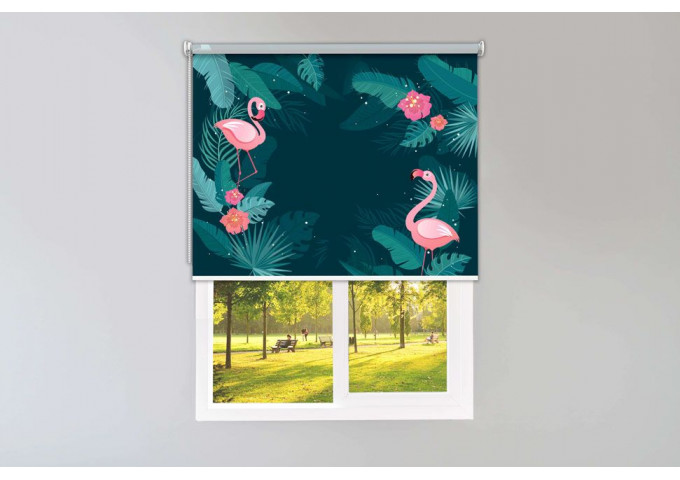Store enrouleur sur mesure flamant rose fond vert