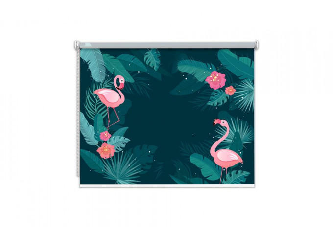 Store enrouleur sur mesure flamant rose fond vert