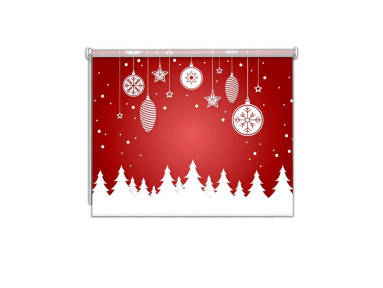 Store enrouleur sur mesure fond rouge Noël sapins