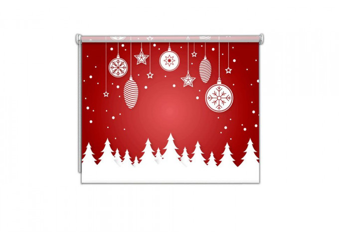 Store enrouleur sur mesure fond rouge Noël sapins