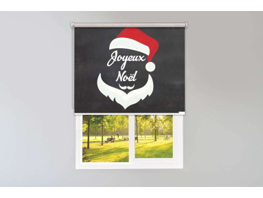 Store enrouleur sur mesure fond rouge barbe père Noël