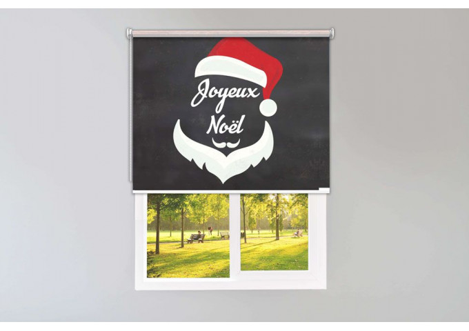 Store enrouleur sur mesure fond rouge barbe père Noël