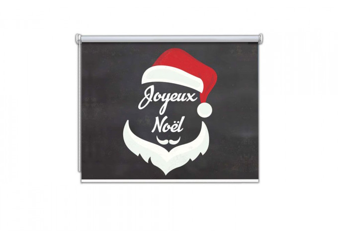 Store enrouleur sur mesure fond rouge barbe père Noël