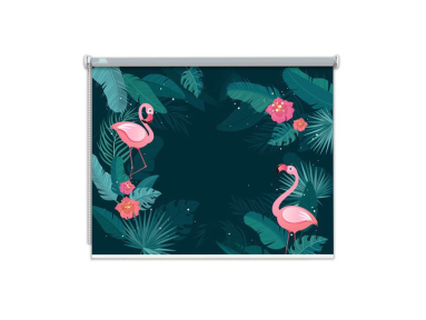 Store enrouleur occultant sur mesure flamant rose fond vert