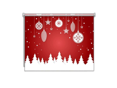 Store enrouleur occultant sur mesure fond rouge Noël sapins