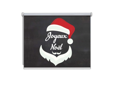 Store enrouleur occultant sur mesure fond rouge barbe père Noël