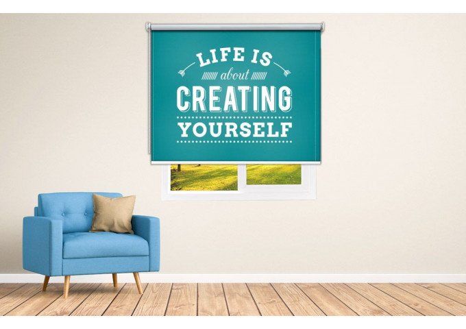 Store enrouleur occultant sur mesure fond bleu life is about creating
