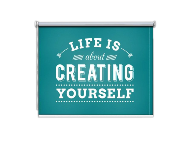Store enrouleur occultant sur mesure fond bleu Life is about creating