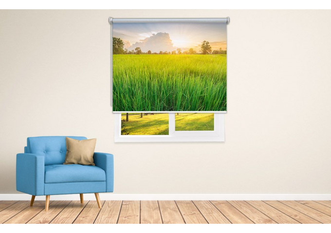 Store enrouleur occultant sur mesure paysage fond herbe