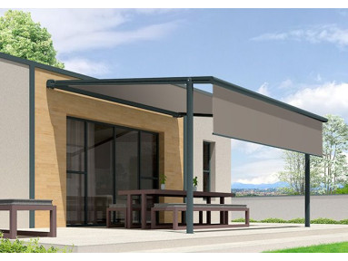 Store pergola Boréal sur mesure, toile taupe Dickson orchestra 7559, jusqu'à 4 x 4m