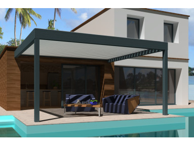 Pergola bioclimatique Kaki adossée sur-mesure