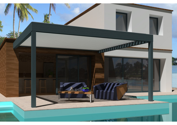 Pergola bioclimatique Kaki adossée sur-mesure