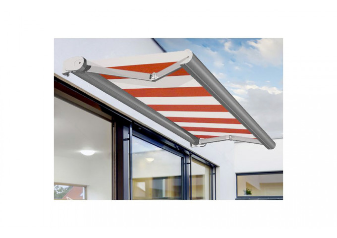Store banne coffre VALDI S sur mesure, toile Sauleda Sensation Orange Blanc 2052, jusqu'à 3.5x2m Store banne coffre VALDI S sur mesure, toile Sauleda Sensation Orange Blanc 2052, jusqu'à 3.5x2m