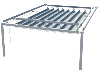 Pergola coulissante avec toile étanche Dickson orchestra max rétractable de mur à piliers