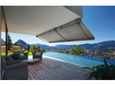 Store banne monobloc Jasmin toile microperforée PVC Soltis