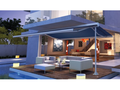 Store double pente pour abri terrasse toile micro-perforée Sunworker Dickson