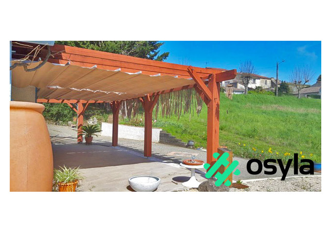 Pergola coulissante Mexico fixation de mur à mur avec toile micro-perforcée PVC sunworker Dickson