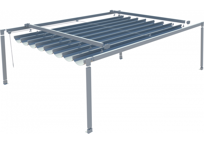 Pergola Mexico sur 4 pieds avec toile étanche Orchestra Max Dickson rétractable et lambrequin