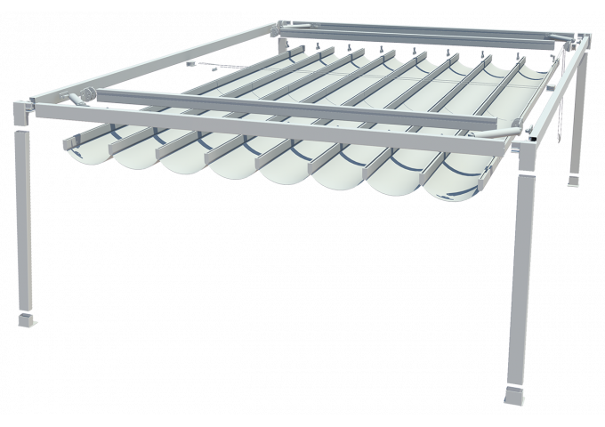 Pergola adossée sur piliers Cancun avec toile micro-perforée Sunworker Dickson rétractable