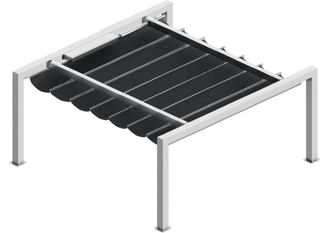 Pergola coulissante Mexico fixation de mur à mur avec toile micro-perforcée PVC sunworker Dickson
