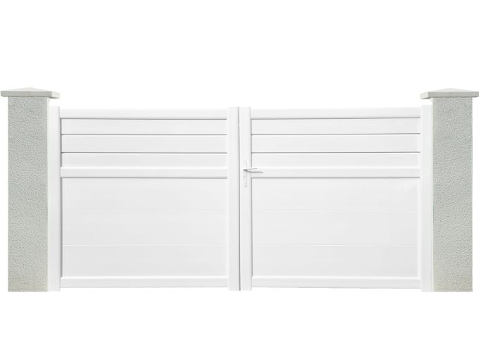 Portail PureLine battant 2 vantaux PVC avec cadre alu hauteur 1,55 mètres