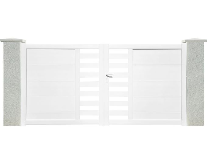Portail Lignéo battant 2 vantaux PVC avec cadre alu hauteur 1,50 mètres