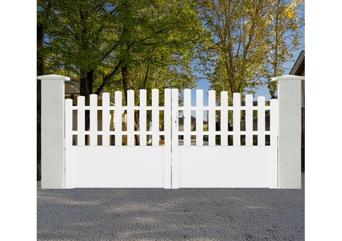 Portail battant 2 vantaux Brenas PVC avec cadre en aluminium