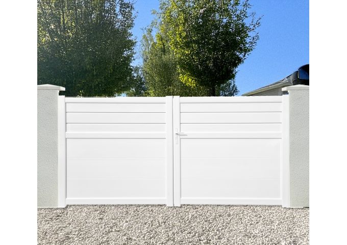 Portail PureLine battant 2 vantaux PVC avec cadre alu intégré