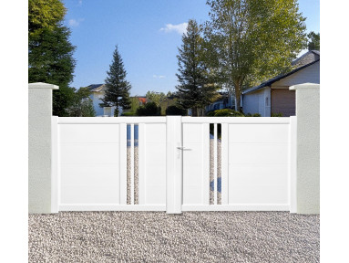 Portail Prestige battant 2 vantaux PVC avec cadre alu intégré