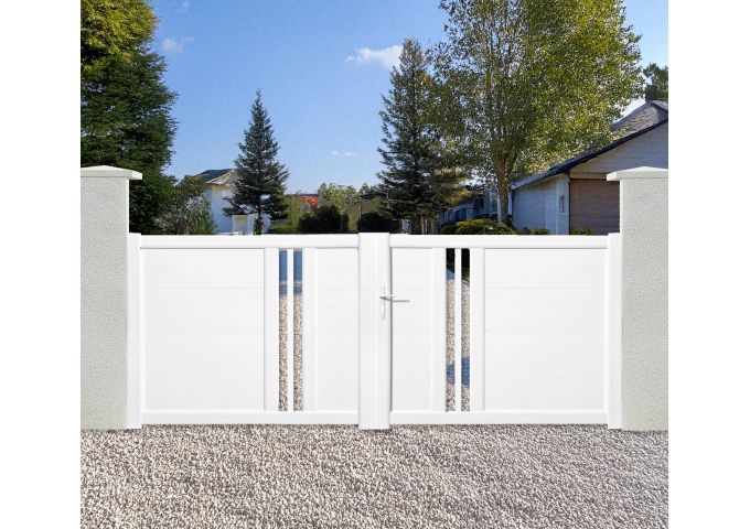 Portail Prestige battant 2 vantaux PVC avec cadre alu intégré