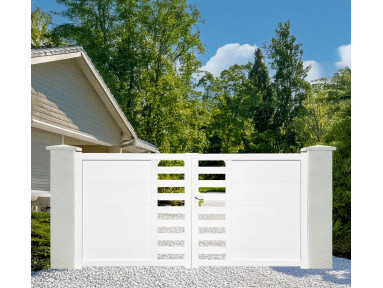 Portail Lignéo battant 2 vantaux PVC avec cadre alu intégré