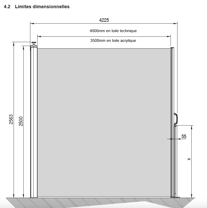 Brise vue rétractable 1,8x3 tissu uni anthracite piètement RAL